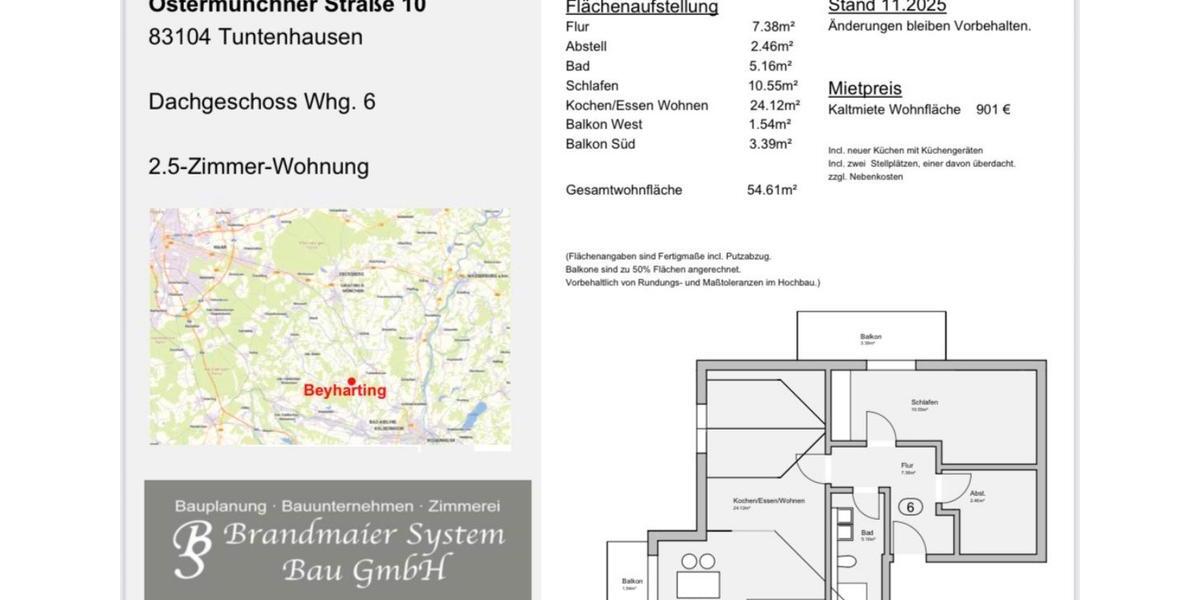 Dachgeschoßwohnung Aßling - 2.5 Zimmer, 55 m&sup2;, 1.081&euro; | Angebot:25402254