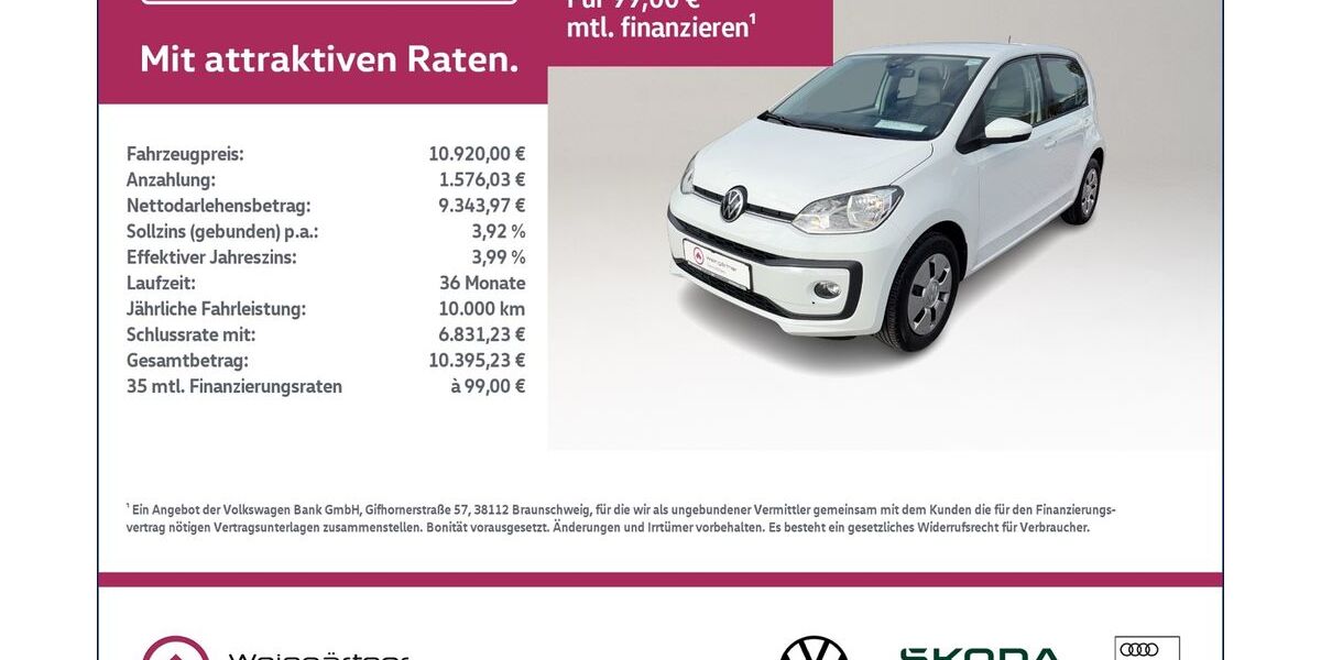 VW up! 81.400 km 10.920 &euro; Miesbach 83714