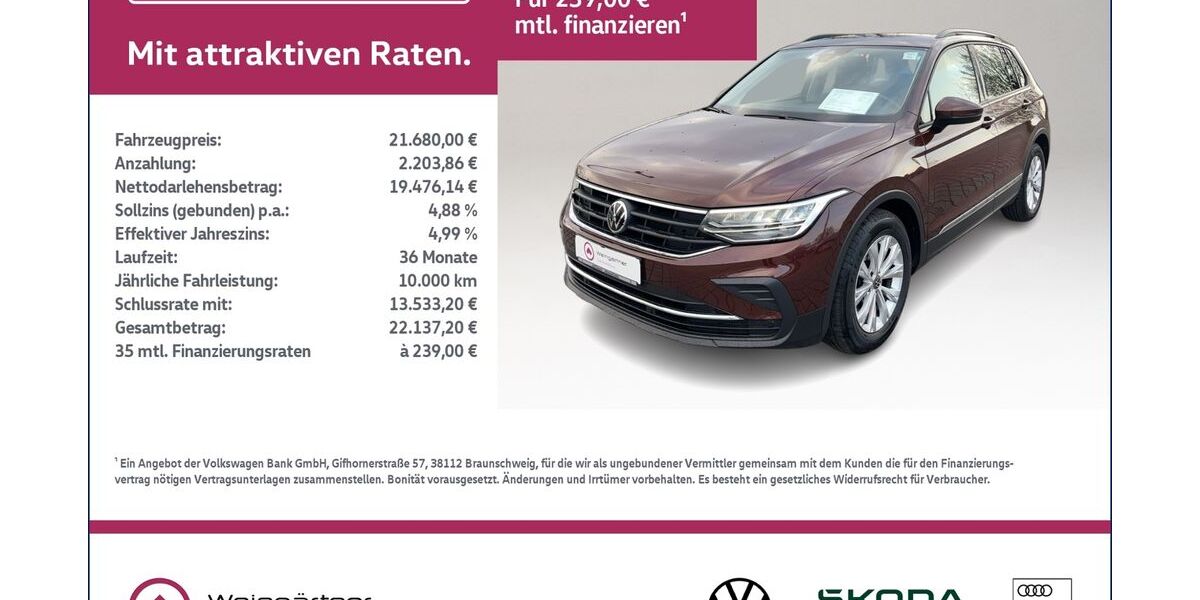 VW Tiguan 57.600 km 21.680 &euro; Miesbach 83714