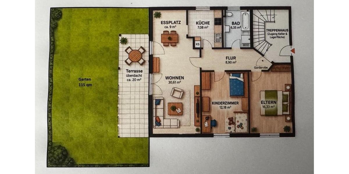 Erdgeschoßwohnung Großkarolinenfeld - 3 Zimmer, 82 m&sup2;, 479.000&euro; | Angebot:25841239