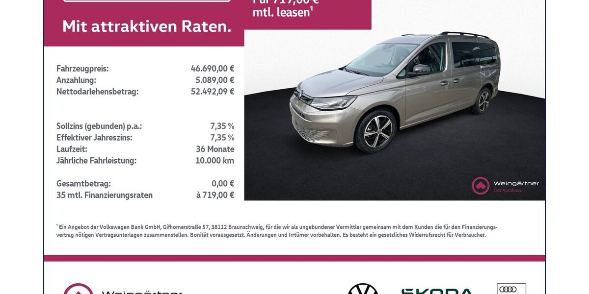 VW Caddy Maxi 3.800 km 41.840 &euro; Miesbach 83714