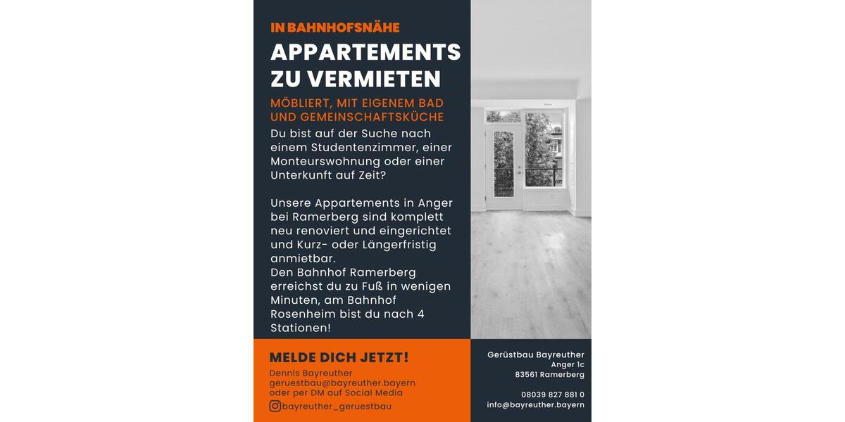 Etagenwohnung Ramerberg - 1 Zimmer, 15 m&sup2;, 550&euro; | Angebot:25180210