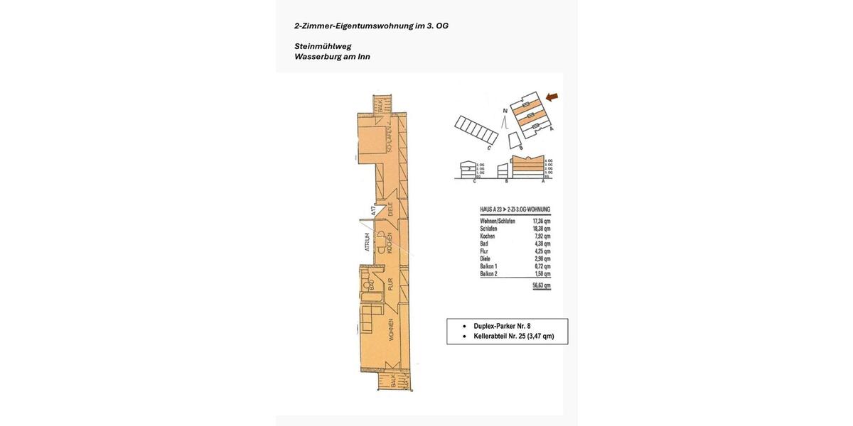 Etagenwohnung Wasserburg am Inn - 2 Zimmer, 57 m&sup2;, 235.000&euro; | Angebot:25517886
