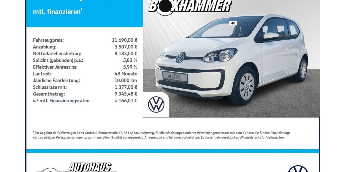 VW up! 27.422 km 11.690 &euro; Bad Aibling 83043