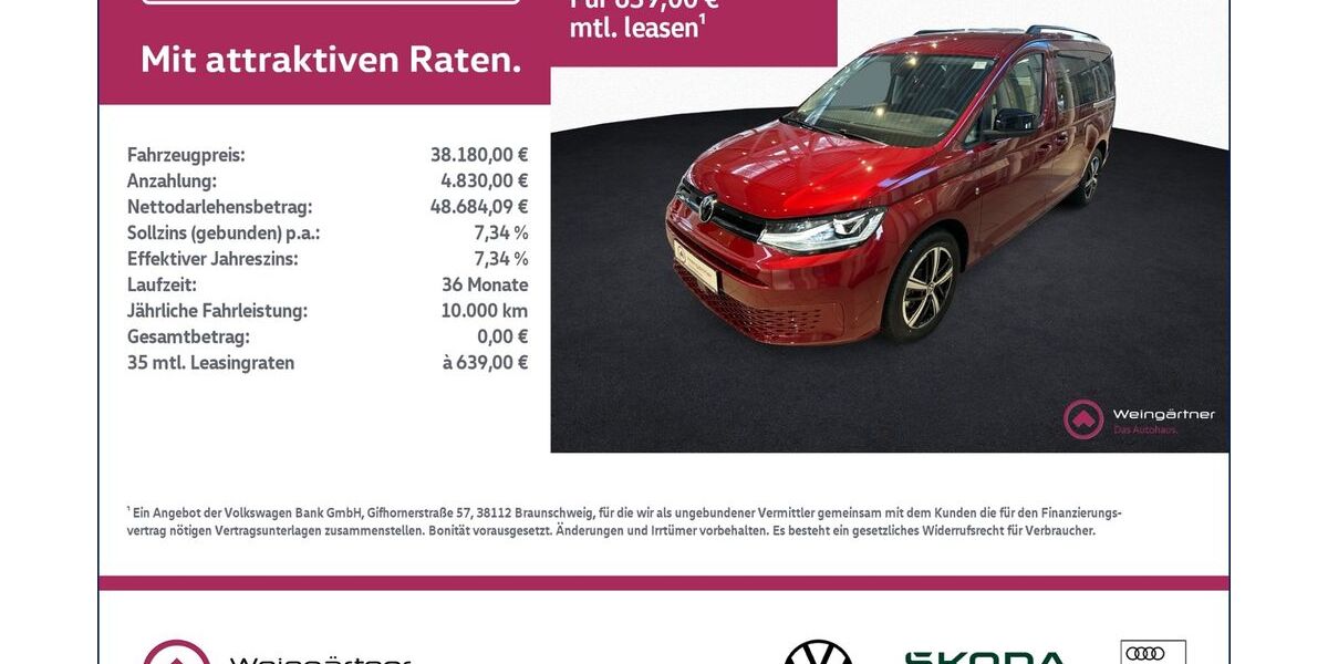 VW Caddy Maxi 3.800 km 38.180 &euro; Miesbach 83714