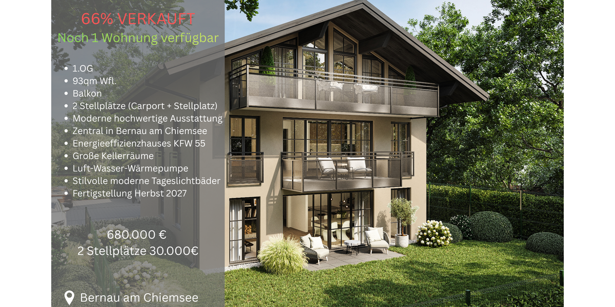 Etagenwohnung Bernau am Chiemsee - 3 Zimmer, 94 m&sup2;, 680.000&euro; | Angebot:26290901