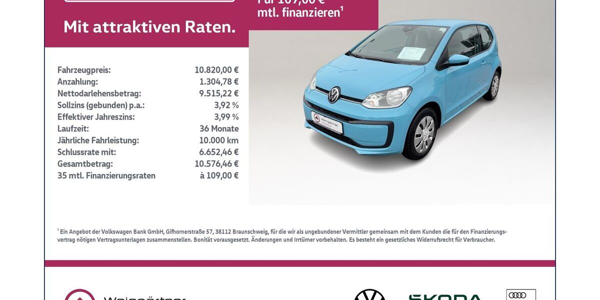VW up! 77.600 km 10.820 &euro; Miesbach 83714