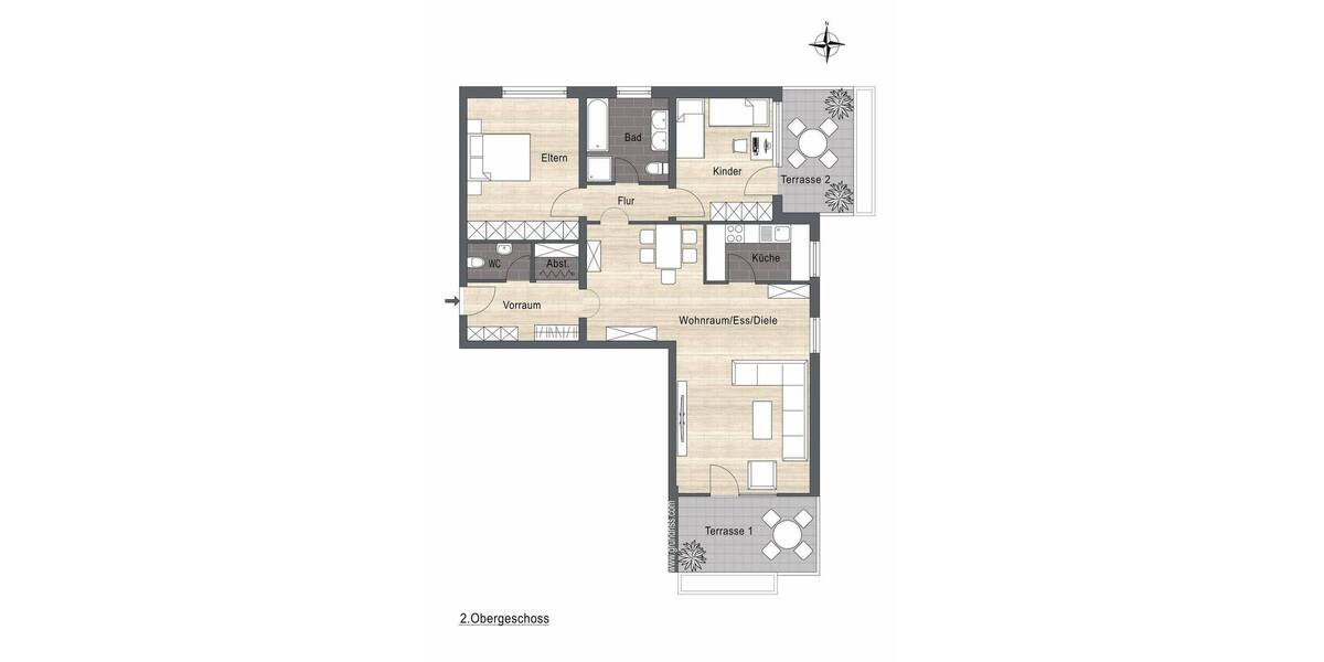 Etagenwohnung Stephanskirchen Schloßberg - 3 Zimmer, 101 m&sup2;, 430.000&euro; | Angebot:26017027