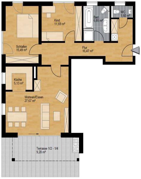 Erdgeschoßwohnung Kolbermoor - 3 Zimmer, 94 m&sup2;, 1.505&euro; | Angebot:26596103