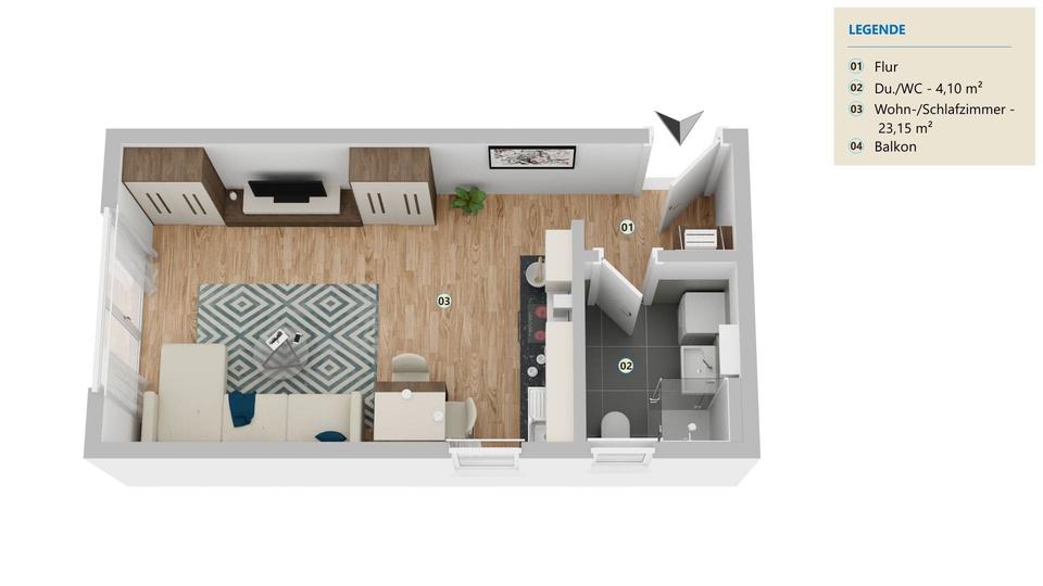 Etagenwohnung Egmating - 1 Zimmer, 27 m&sup2;, 455&euro; | Angebot:25934529