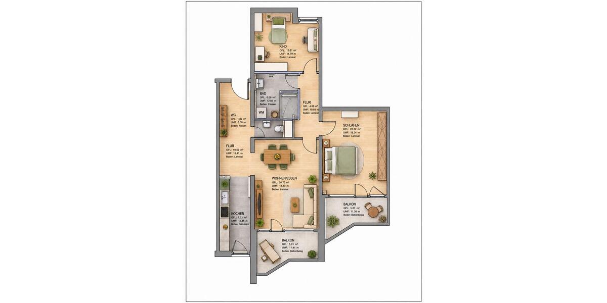 Etagenwohnung Rosenheim Aising - 3 Zimmer, 91 m&sup2;, 449.000&euro; | Angebot:26762096