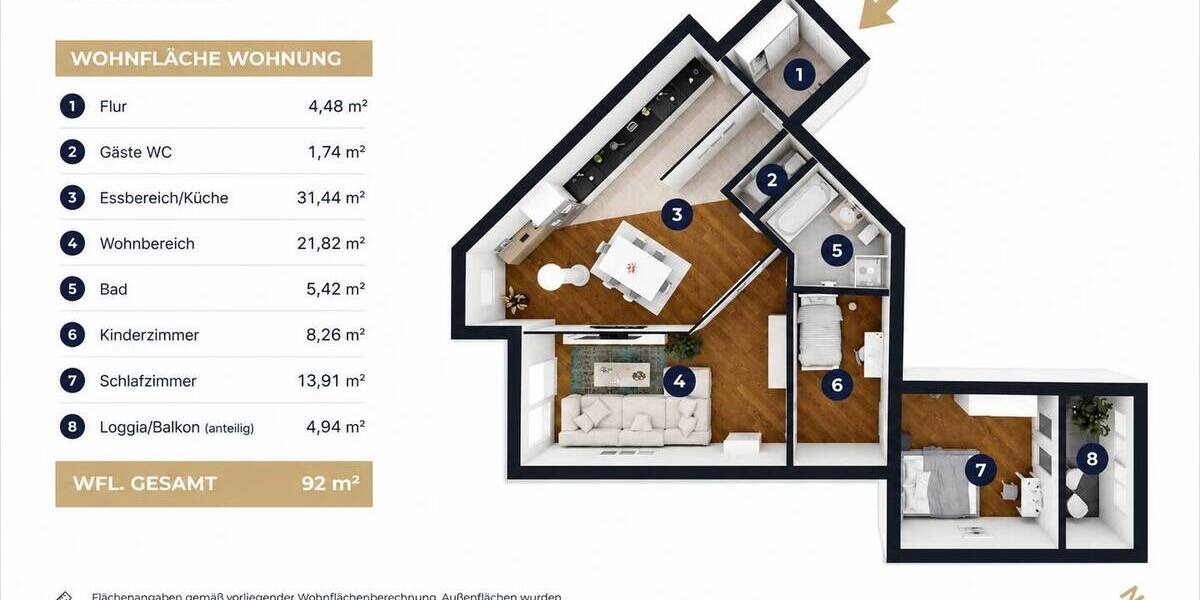 Etagenwohnung Rosenheim Süd - 3 Zimmer, 92 m&sup2;, 419.000&euro; | Angebot:26826910