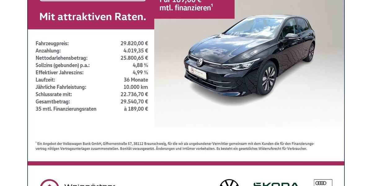VW Golf 2.500 km 29.820 &euro; Miesbach 83714
