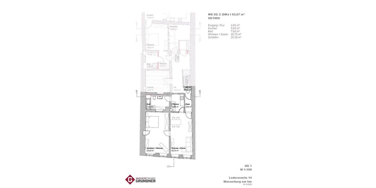 Etagenwohnung Wasserburg am Inn - 2 Zimmer, 63 m&sup2;, 1.134&euro; | Angebot:25960622