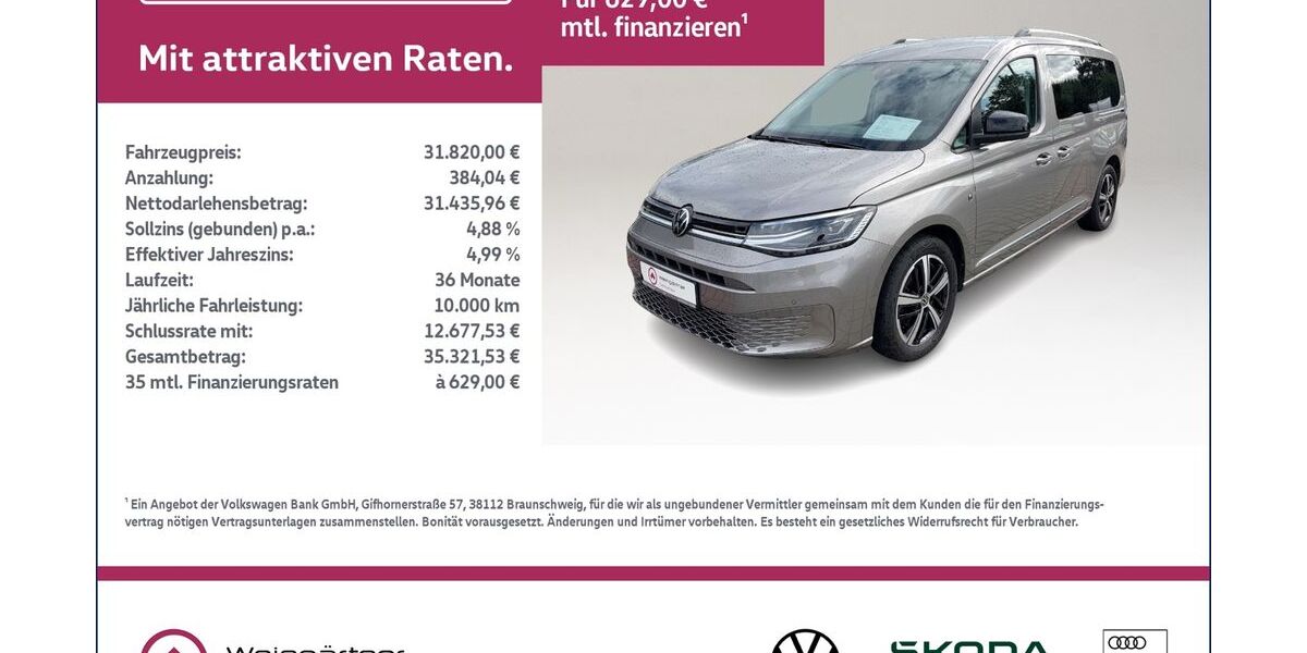 VW Caddy Maxi 62.400 km 31.820 &euro; Miesbach 83714