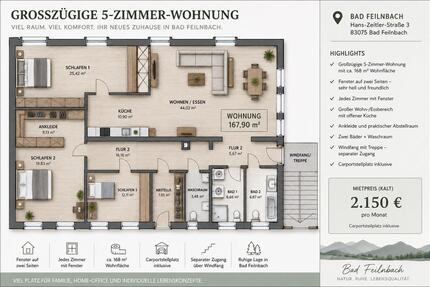 Wohnung Bad Feilnbach - 5 Zimmer, 170 m&sup2;, 2.150&euro; | Angebot:26619215
