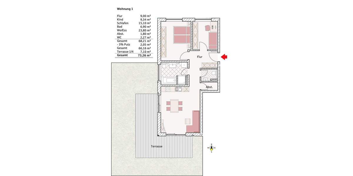Etagenwohnung Rosenheim Fürstätt - 3 Zimmer, 73 m&sup2;, 540.400&euro; | Angebot:25730437